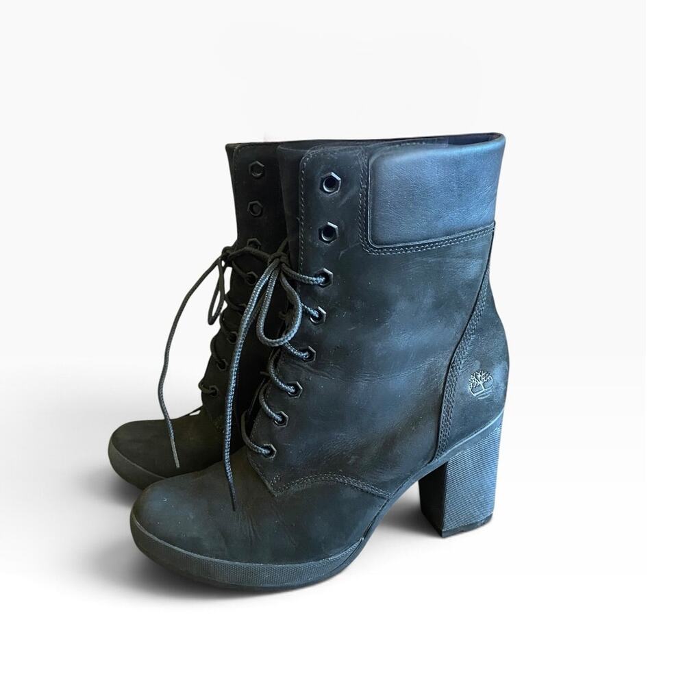 Timberland Camdale A1SEF Black Leather Lace Up Heeled Boots Women’s Size 9